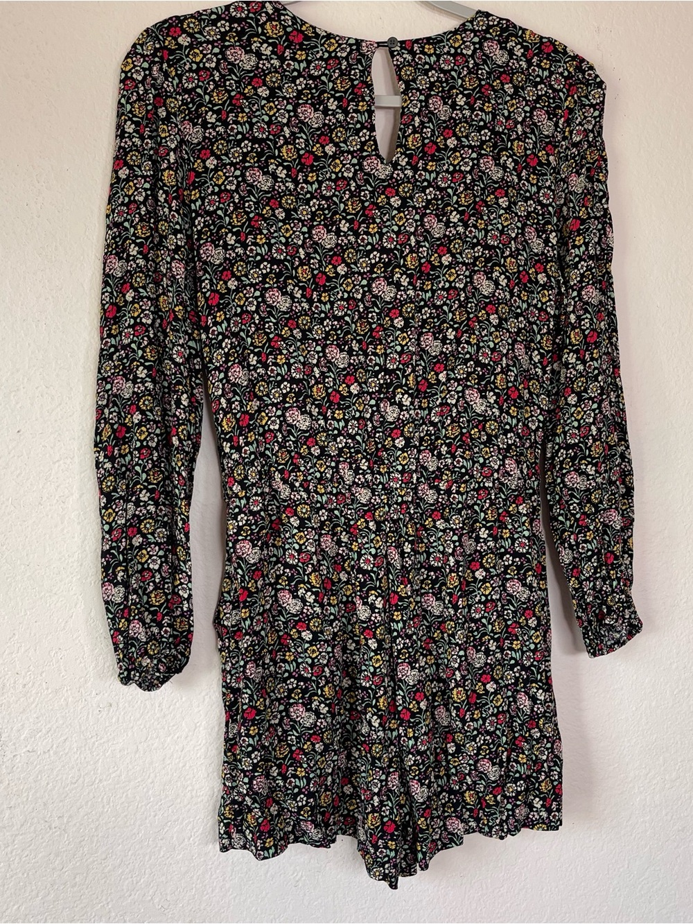 Loft Floral Long-Sleeve Wrap Romper - Black/Multi small - Picture 3 of 5